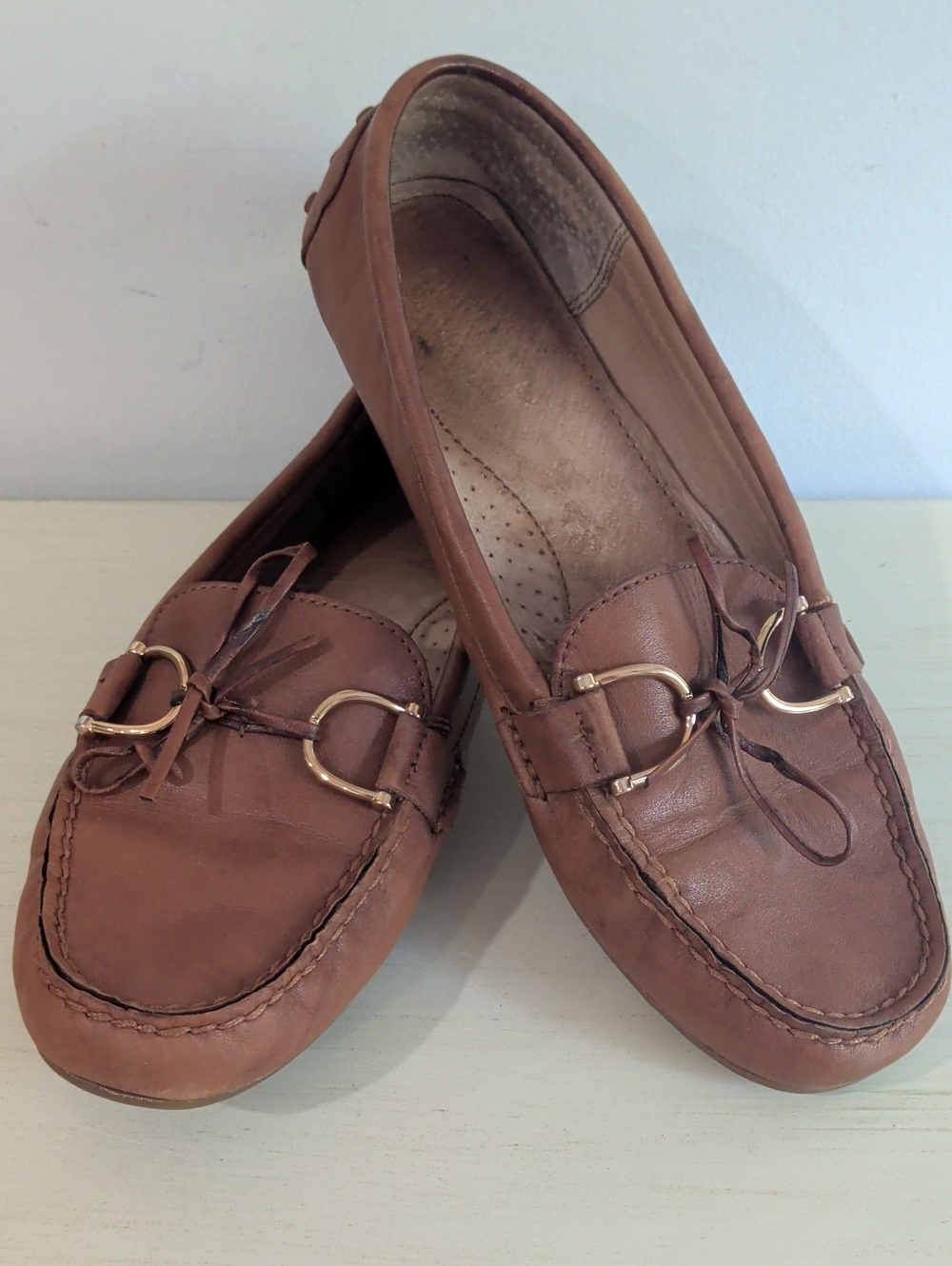 Lauren Ralph Lauren Classic Brown Leather Loafers with Buckle Detail Size 7